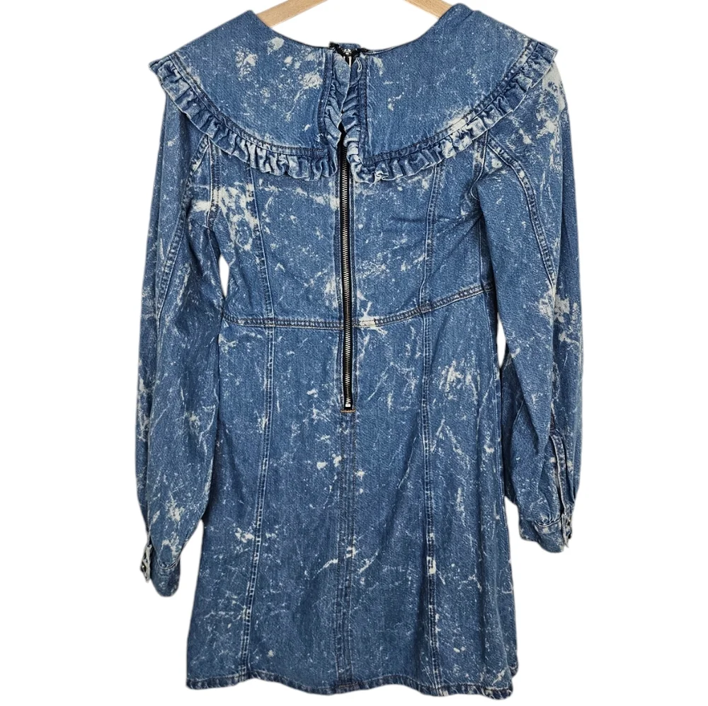 Ganni Net Sustain Ruffled Bleached Organic Denim Mini Dress Size 32 US 0 - Picture 3 of 8